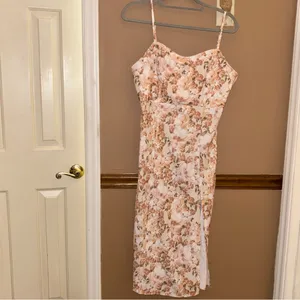 Altar’d State Nancy‎ Floral Slit Midi Dress Pink Cream Size Large thumbnail 2