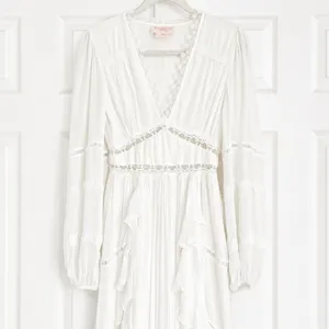 Rococo Sand Mia‎ Long-Sleeve Ruffled Maxi Dress White Lace V-Neck Boho Resort XS thumbnail 10