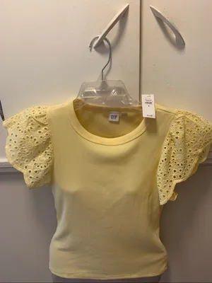 GAP Pale Yellow Eyelet Flutter Sleeve Tee thumbnail 3