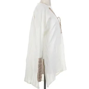 Free People Along For The Ride Tee Ivory Tan Grommet Lace Up Oversized Tunic Top thumbnail 6