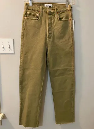Re/Done NWT 70’s ultra high rise stove pipe raw hem size 26 crop green sage thumbnail 2