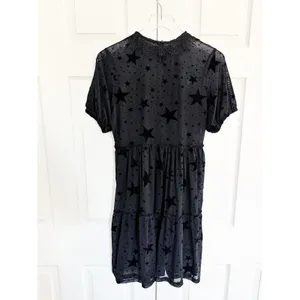 Disturbia Orion Black Mesh Star Print Overlay Dress Lace Collar Goth Celestial thumbnail 7