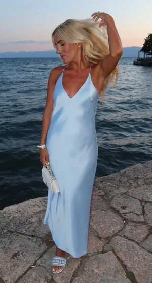 Zara Elegant Blue Satin Slip Dress evening wedding holiday thumbnail 1