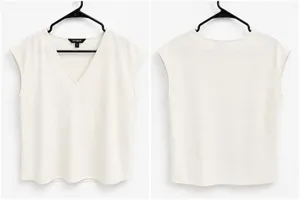 Express White V-Neck Cap Sleeve Textured Shell Blouse - Size M thumbnail 2