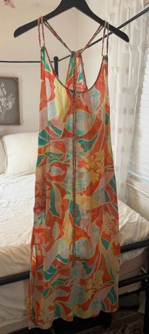 Cynthia Rowley Colorful Floral Maxi Slip Dress beach cover-sz S thumbnail 1