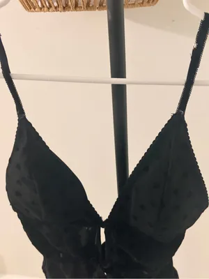 Sheer Black Heart-Accent Satin Chemise with Front Ties thumbnail 3