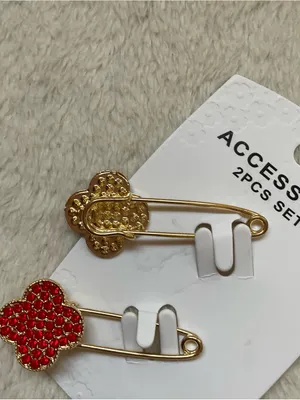 Appleseed's Gold Safety Pin Earrings with Red Clover Charms thumbnail 4