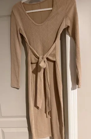 Tan Sweater Dress with Tie Waist thumbnail 1