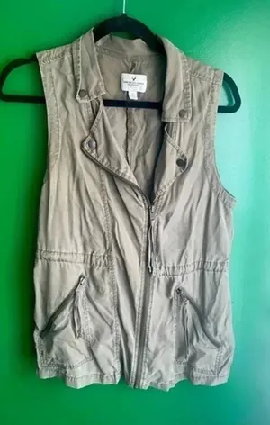 CLEARANCE American Eagle Army Green longline Utility‎ Vest Small thumbnail 1