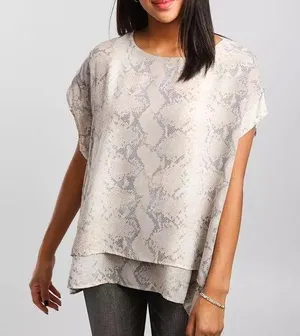 Women's Buckle Black cream snake print chiffon layered blouse top size large thumbnail 1