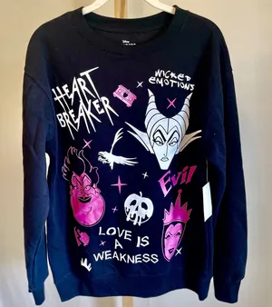 Disney Villains Heart Breaker Maleficent‎ Ursula Evil Queen Black Sweatshirt S thumbnail 1