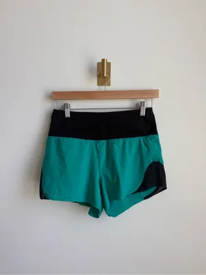 Lululemon Smooth Stride Shorts 4 Viridian Green Black Running Brief Lined Zip thumbnail 6