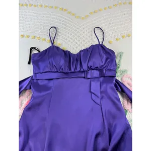 Rory vtg USA Purple Satin Bubble Hem Cocktail Dress Sweetheart‎ Back Bow Mini 6 thumbnail 5