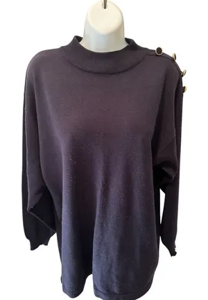 VTG Casual Corner Wool Blend Navy Mock Neck Sweater Size L W/ Button Shoulder thumbnail 1