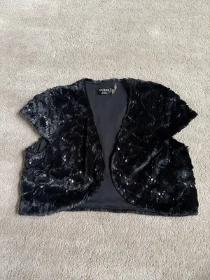 GUESS Black Faux Fur Sequin Vest – Size L thumbnail 2