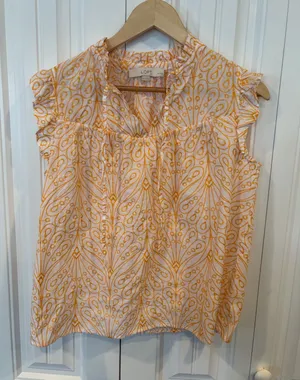 Loft Orange And White‎ Eyelet Crochet Blouse Size Medium Petite thumbnail 1