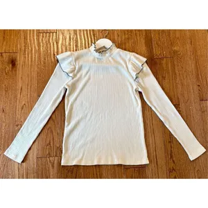 Loft pointelle white ribbed ruffle sleeve top size medium thumbnail 9