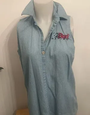 Bud Racing Denim Sleeveless Shirt NASCAR vintage thumbnail 1