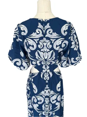 Abercrombie - Short-Sleeve Cutout Maxi Dress Navy Blue White Size M thumbnail 6