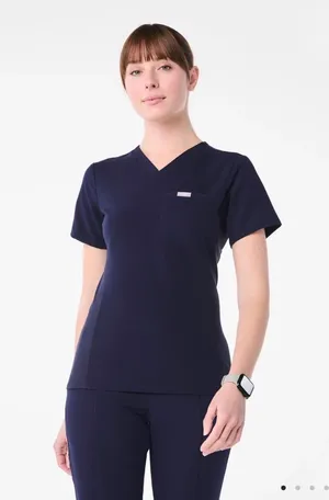 Like new by figs Casma Three-Pocket Scrub Top™ Navy Blue Women's V-Neck Top thumbnail 1