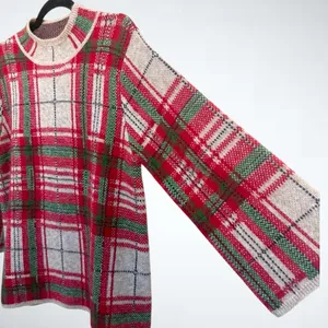 Entro Holiday Plaid Knit Sweater in Taupe Size S thumbnail 4