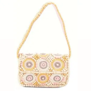Handcrafted in India Viral Wooden Beaded Colorful Pink Pastel Shoulder Bag Purse thumbnail 2