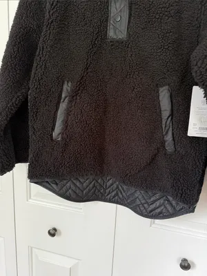 Athleta Black Sherpa Snap Pullover Jacket Fleece‎ Small Warm Sweatshirt thumbnail 4