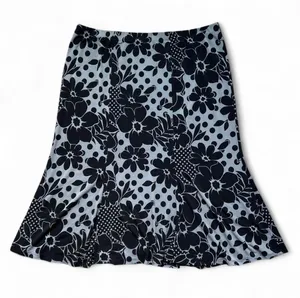 Casual Land light blue midi flare skirt with black polka dots & floral hibiscus print thumbnail 2