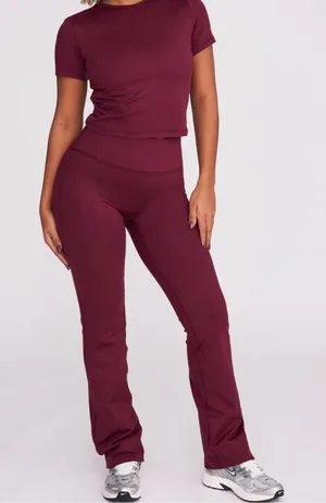 High-Waist Stretch Flare Pants in Burgundy Size Small thumbnail 1
