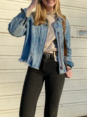 Free People Pleated Cropped Raw Hem Denim Jacket thumbnail 1