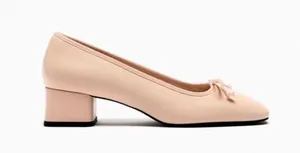 New Leather Ballet Flats Shoes With Block Heels Beige Eu 40 Us 9 thumbnail 3