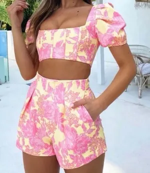 White Fox Floral Puff Sleeve Corset Crop Top thumbnail 7