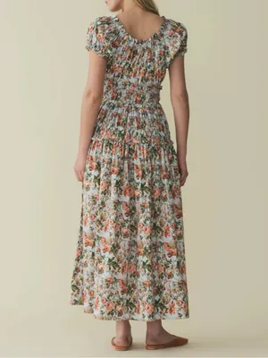 Doen Blue Leanne Floral-Print Cotton Midi Dress, S thumbnail 3