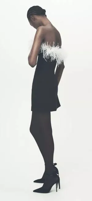 Zara dress mini bodycon Elegant Black and White Feather holiday party coctail thumbnail 13