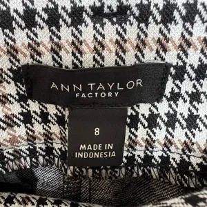 Ann Taylor Factory Houndstooth Plaid Checkered Pants Tie Belt Black White Tan 8 thumbnail 4