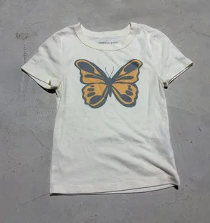 American Eagle Outfitters Cream cropped Tee with Yellow Butterfly XS thumbnail 1