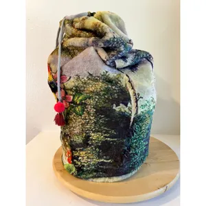 Johnny Was Cozy Plush Drawstring Bucket Sling Bag Large Tropical Parrot Jungle thumbnail 5