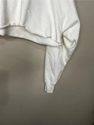 TNA Aritzia Sweatfleece Terry Mega Fit White‎ Cropped Raw Hem Hooded Sweatshirt thumbnail 5