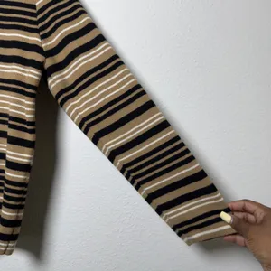 Selfie Couture Women Cotton Ramie Striped Cardigan Sweater XL Brown Preppy Polo thumbnail 3