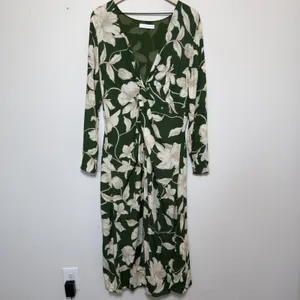 Mango MNG Women Green‎ Floral Midi Dress 10 Green Knot Front Resort Vacation thumbnail 2