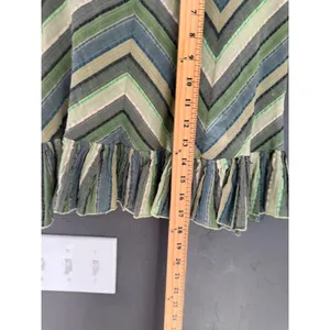 Avatar Green Chevron Striped Boho Mini Skirt Ruffle Hem Elastic‎ Waist Womens S thumbnail 6