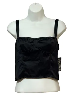 Danielle Bernstein Womens Black Satin Corset Bustier Crop Top Size 2 New thumbnail 1