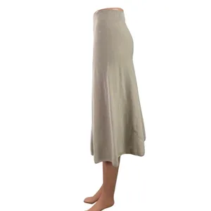Uniqlo 3D Cotton Beige High Waist A Line Knit Pull On Flared Midi Skirt Size XS thumbnail 2