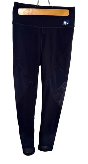 New Balance Women's Athletic Leggings Navy Blue Cropped Mesh Waist Compression thumbnail 1