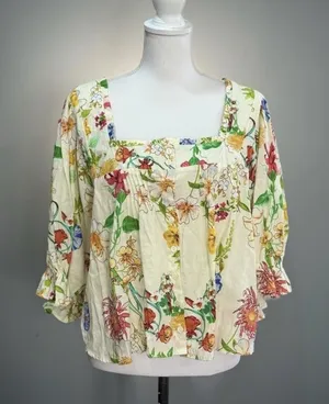 Floral Laura Ashley Linen Blend Button Up Blouse Size M EUC thumbnail 1