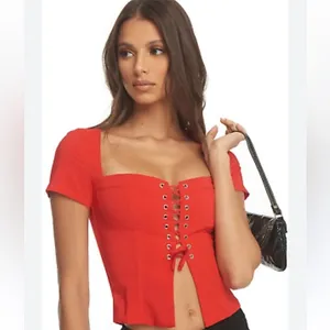 I. Am. Gia Womens Size M Evita Corset Crop Top Bright Red‎ Square Neck Going Out thumbnail 5
