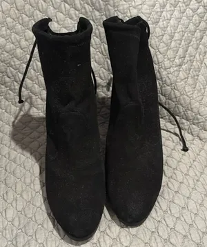 Stuart Weitzman Mitten Lace Up Black Suede Block Heels Annkle Boots size 10 thumbnail 1