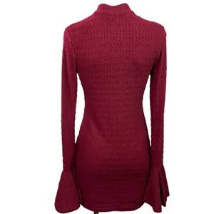 NEW Missguided Red Textured Cutout Long Bell Sleeve Mock Mini A Line Dress XS thumbnail 3