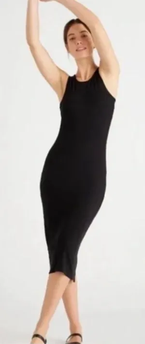 NWOT Quince Women’s Black Tencel Jersey Tank Maxi Dress XS Back Slit Sleeveless thumbnail 1