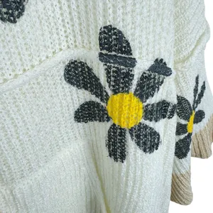 Mello‎ Cream Tan Flower Full Zip Hooded Oversized Super Stretchy Cardigan Size M thumbnail 5